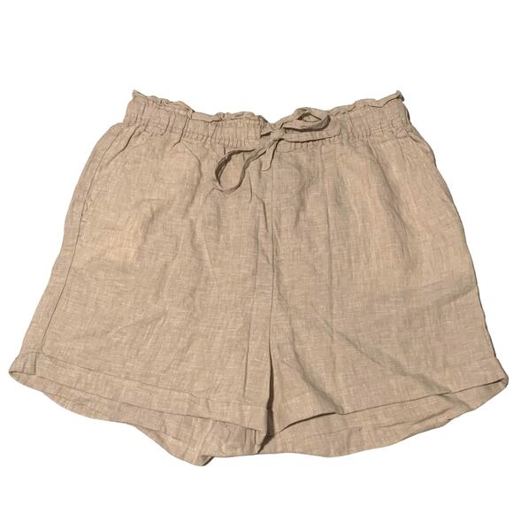 C&C CALIFORNIA Shorts L 100% Linen Beige Elastic Waist Pockets Classic - Picture 1 of 8
